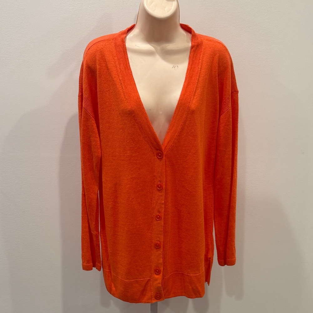 Talbots Vibrant Orange Women's Cardigan Sweater Size M Linen Knit New